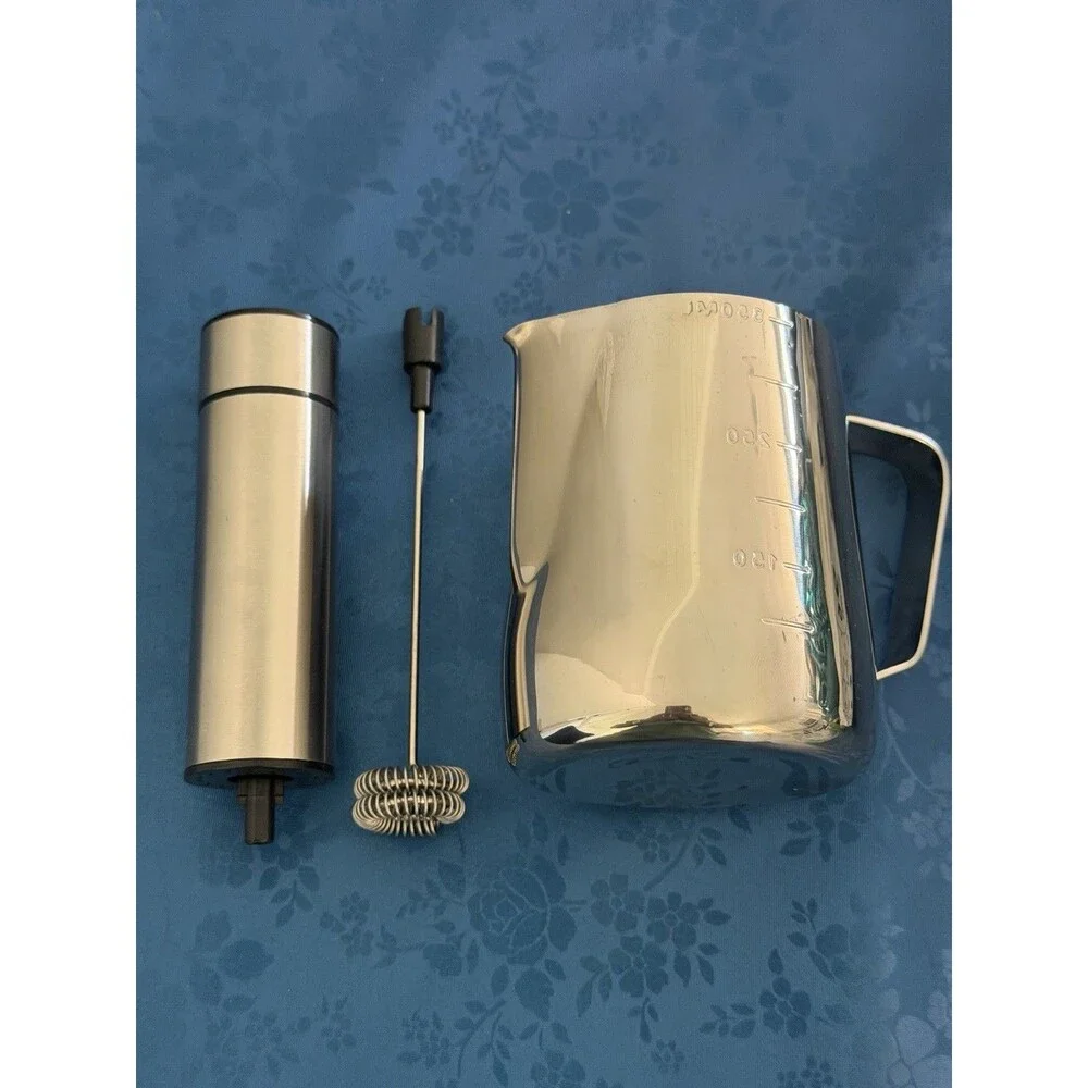 Electric Milk Frother Handheld Stainless Steel 350ml Pitcher Whisk Coffee Set